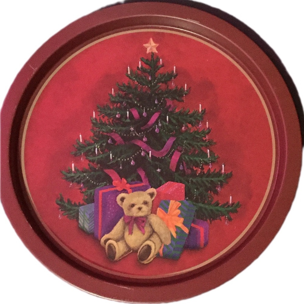 Festive Christmas Tree Tray with Teddy Bear